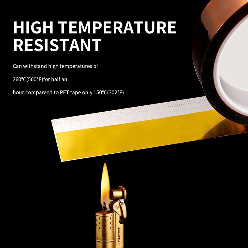 VCHOMY 2Rolls 10mmx33m(108ft) Heat Tape for Sublimation,Heat Press,Heat Transfer Polyimide 500℉ High Temperature Resistant Kapton Thermal Insulation Shield Tape with Silicone Adhesive - Image 3